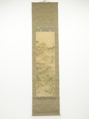 辛未（1811年）　山崎雲山筆　青緑山水　肉筆絹本掛軸（梅園秋琴箱書）